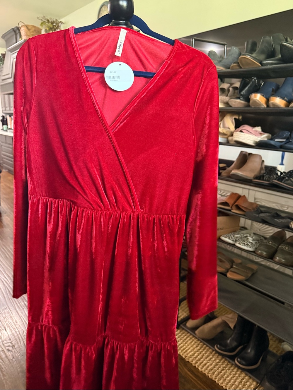 She and Sky Red Velvet Mini Dress